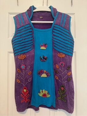 Vintage KPC Purple & Teal Embroidered Sleeveless Boho Tank